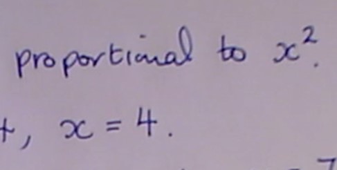 Direct proportion video where y is directly proportional to x squared.  Find the constant of proportionality and then work out the problem from there.